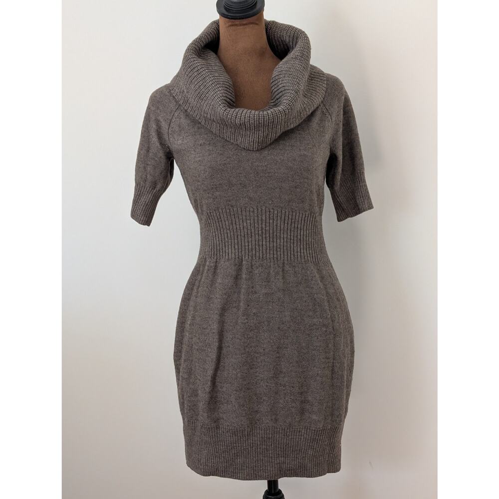 LOFT Merino Wool Blend Cowl Neck Sweater Dress S Brown Y2K Office Siren - Picture 2 of 9